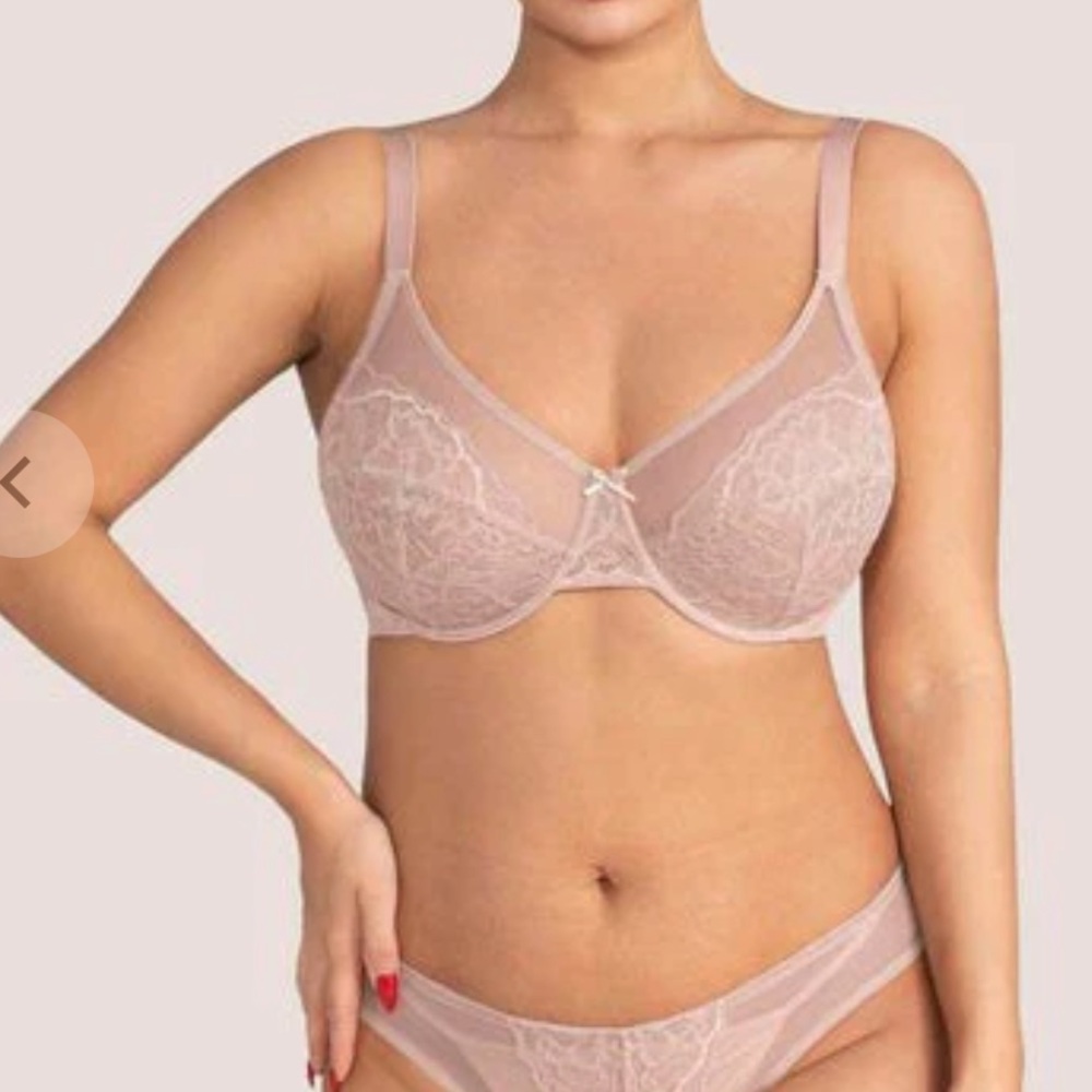 Cardi B Recommends)Enchante Lace Blue Unlined Underwire Bra Dark Pink Bra 38DD